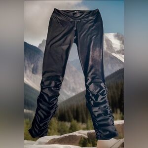 Fila Women's Mesh Ruche Calf Athletic Mod Leggings Black Quick Dry Sz Large